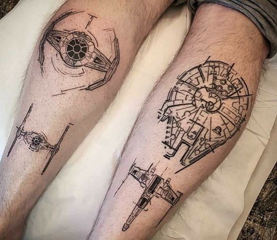 Sketch Star Wars tattoo design for men on calf and leg tattoo ideas