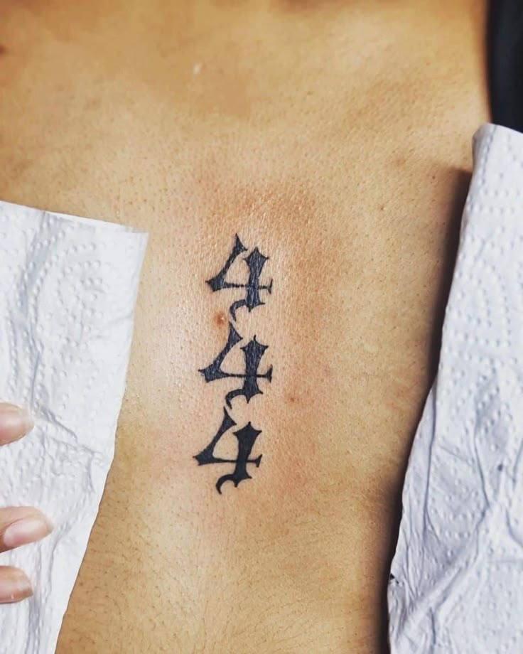 444 script tattoo design for men on chest tattoo ideas