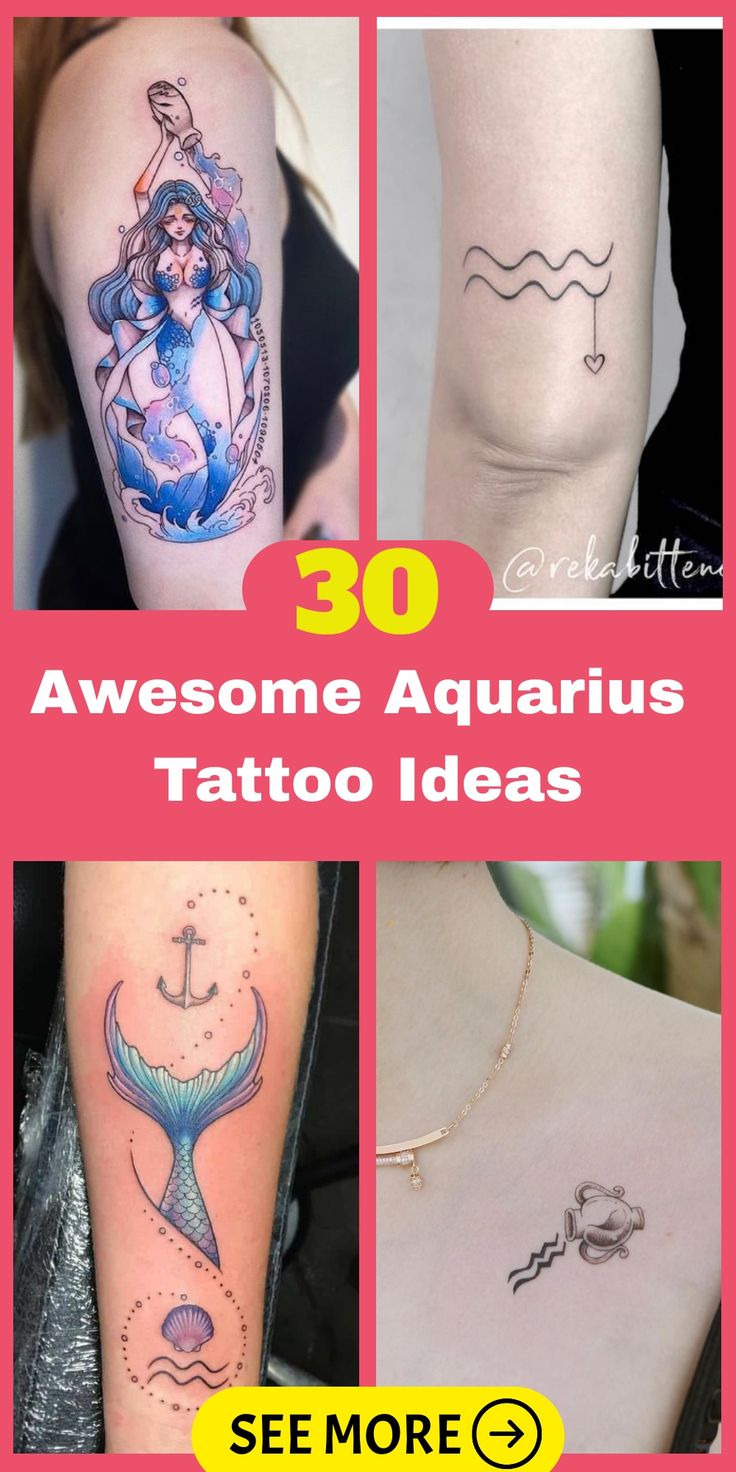 Aquarius and heart tattoo design for women on arm and chest tattoo ideas