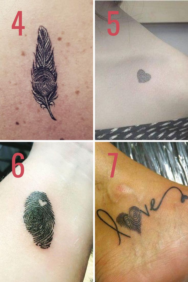 Fine line fingerprint heart and love word tattoo design for women on neck and foot tattoo ideas