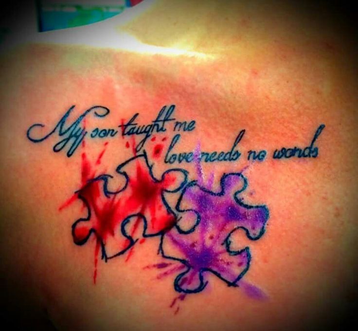 Watercolor autism puzzle piece and quote tattoo design for women on shoulder tattoo ideas
