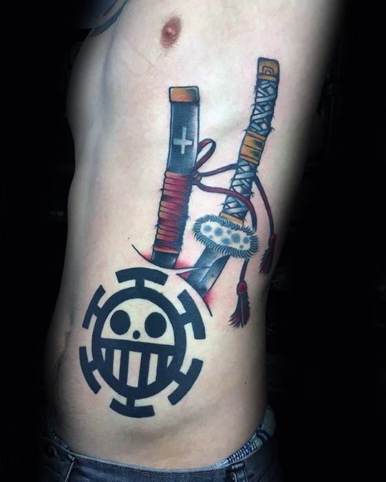 Tribal sword tattoo designs for men on rib and chest tattoo ideas