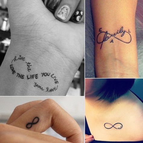 Script infinity and quotes tattoo design for women on wrist, hand, and neck tattoo ideas