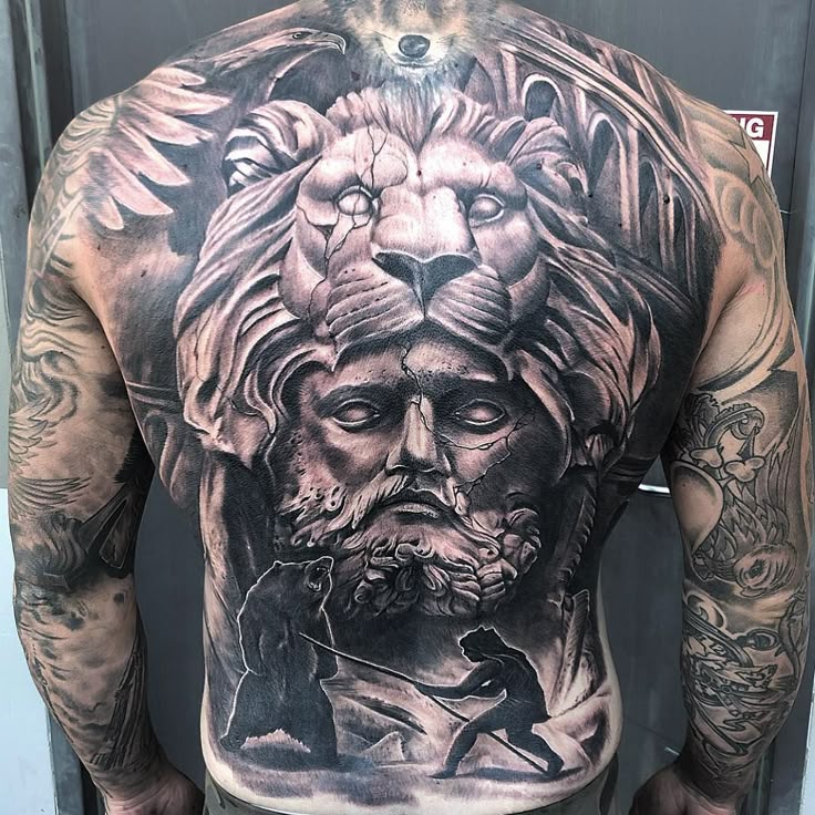 Realistic lion, bear, and eagle tattoo design for men on back and arm tattoo ideas