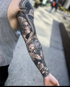 Realistic angel and warrior tattoo design for men on full sleeve tattoo ideas