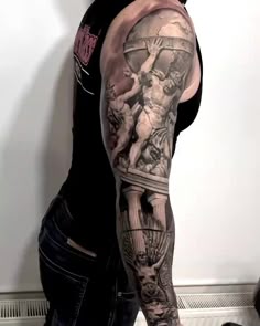 Realistic Atlas and Greek mythology tattoo design for men on full sleeve tattoo ideas