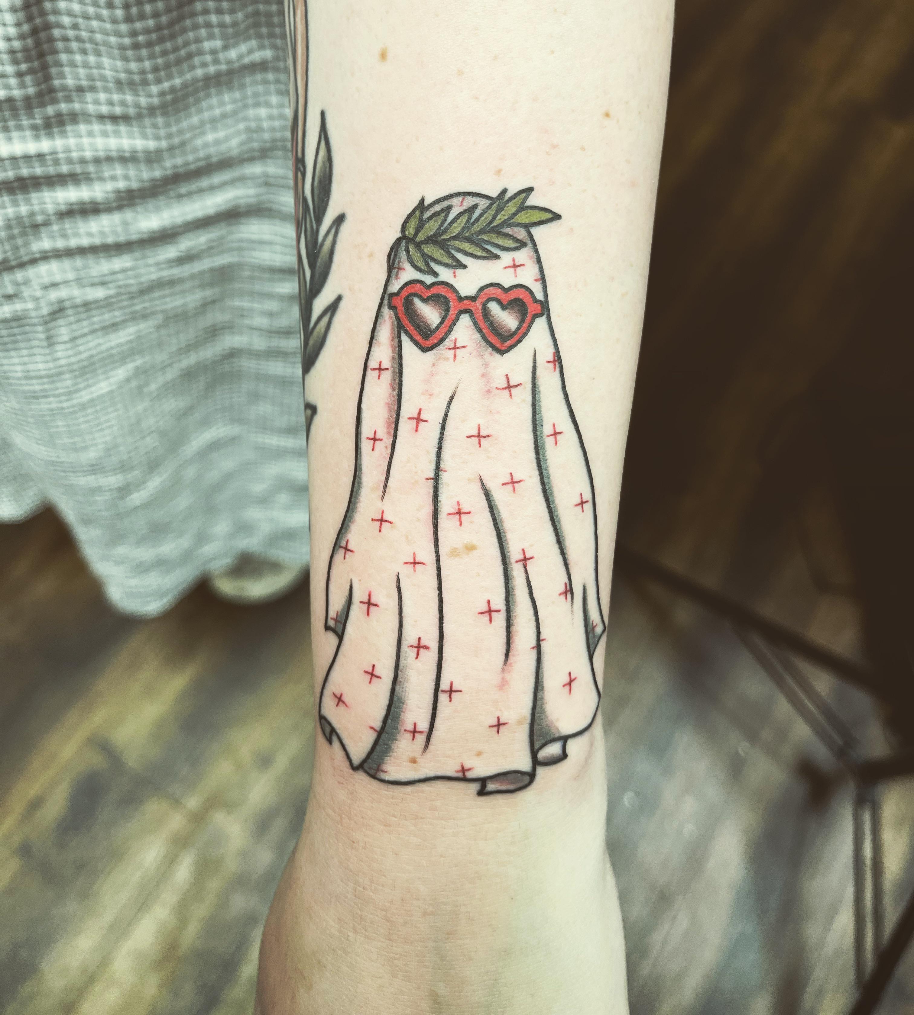 Traditional ghost tattoo design for women on forearm tattoo ideas