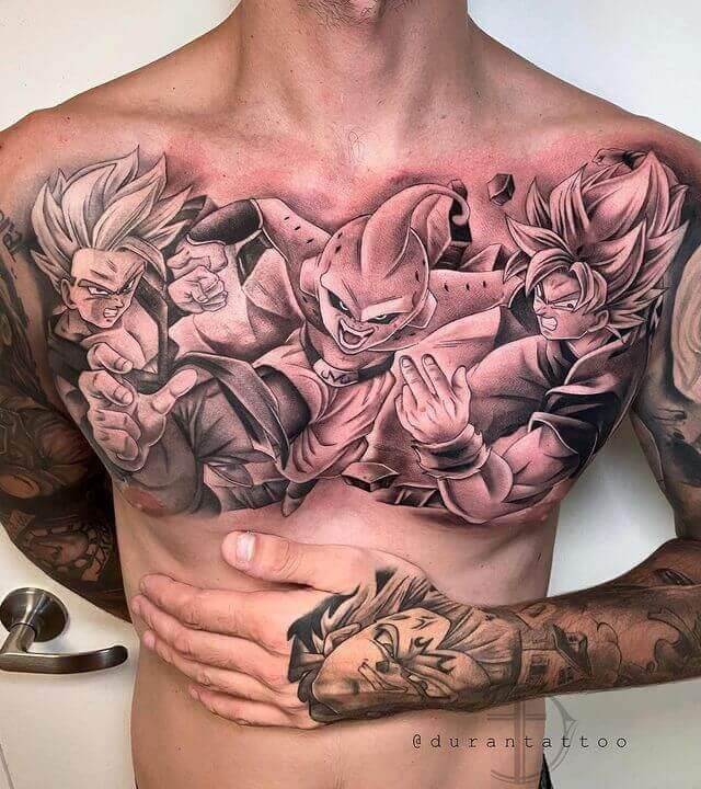 Realism Dragon Ball Z tattoo design for men on chest tattoo ideas