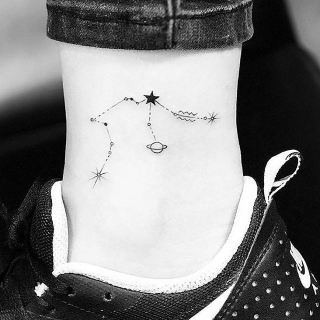Minimalist Aquarius constellation star tattoo design for women on ankle tattoo ideas