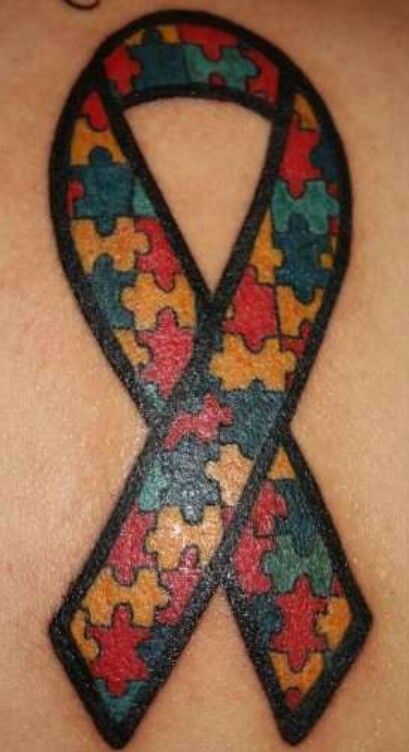 Traditional autism ribbon tattoo design for women on neck tattoo ideas