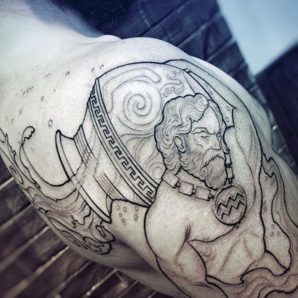 Blackwork Aquarius and Greek tattoo design for men on shoulder tattoo ideas
