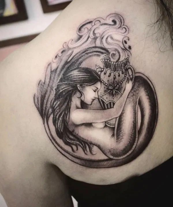 Realistic mermaid tattoo design for women on shoulder tattoo ideas