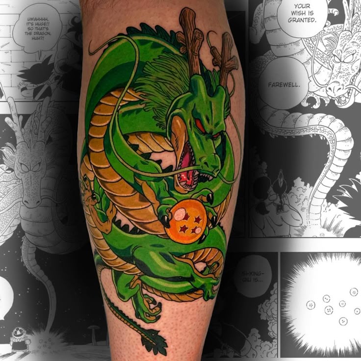 Traditional dragon and Dragon ball z tattoo design for men and women on leg tattoo ideas