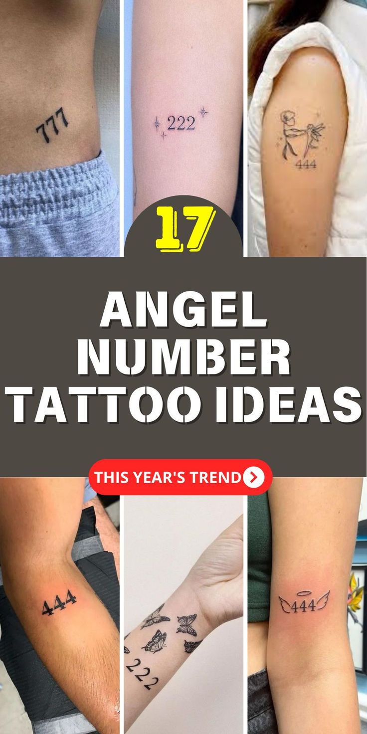 Angel number tattoos for men and women, minimalist butterfly and angel designs tattoo ideas