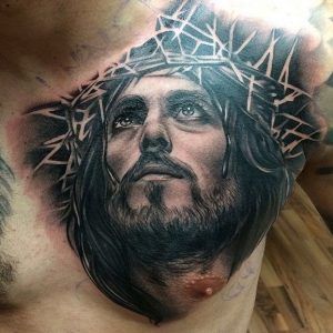 Realistic Jesus tattoo design for men on chest tattoo ideas