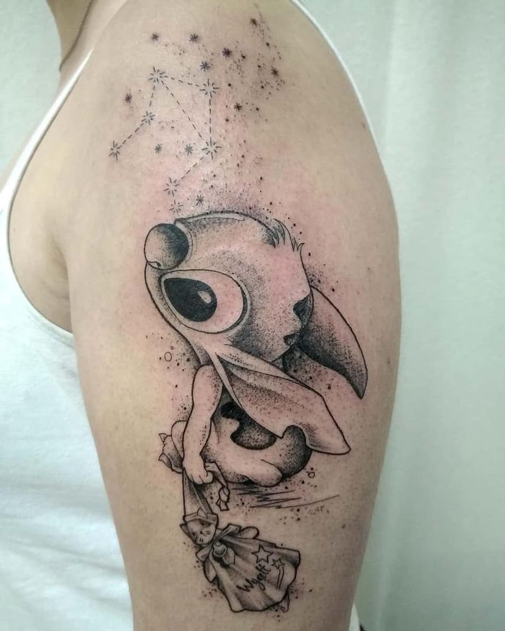 Sketch Stitch and star tattoo design for women with Libra constellation on shoulder tattoo ideas