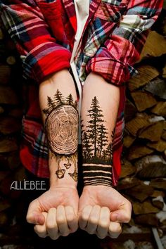 Blackwork tree and mushroom tattoo design for men and women tattoo ideas