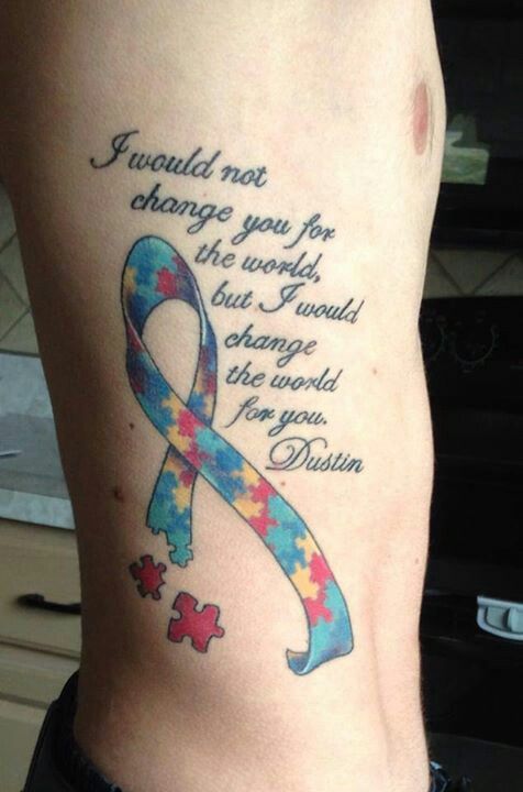 Autism ribbon tattoo design for women on rib tattoo ideas