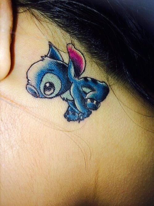 Anime Stitch tattoo design behind the ear for women tattoo ideas