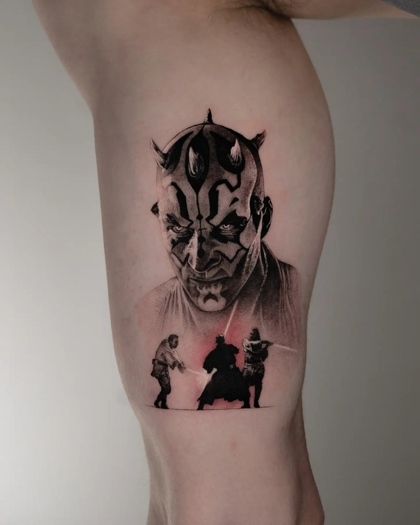 Realism Star Wars tattoo design for men on thigh tattoo ideas