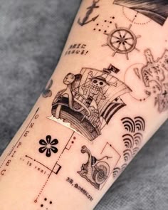 Sketchy nautical and floral tattoo design for women on forearm tattoo ideas