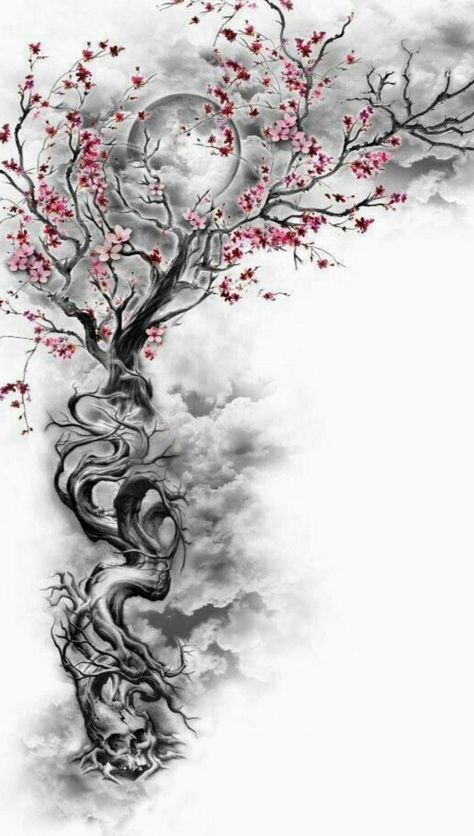 Realistic flower, skull and moon tattoo design for women and men on full sleeve tattoo ideas