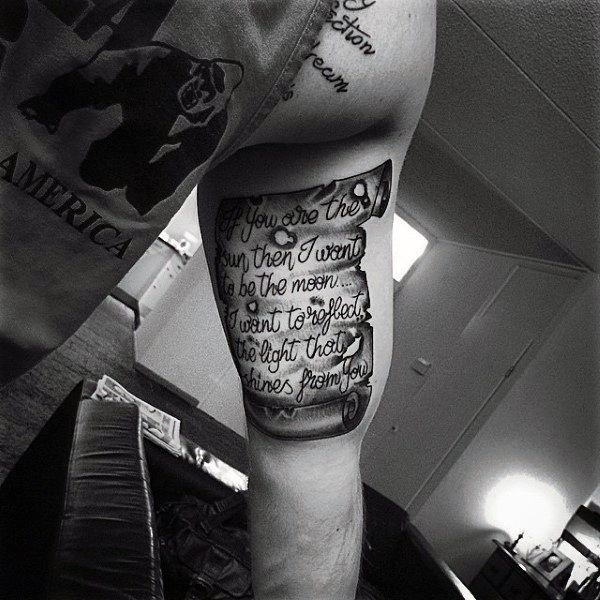 Script sun and moon quote tattoo design for men on arm tattoo ideas