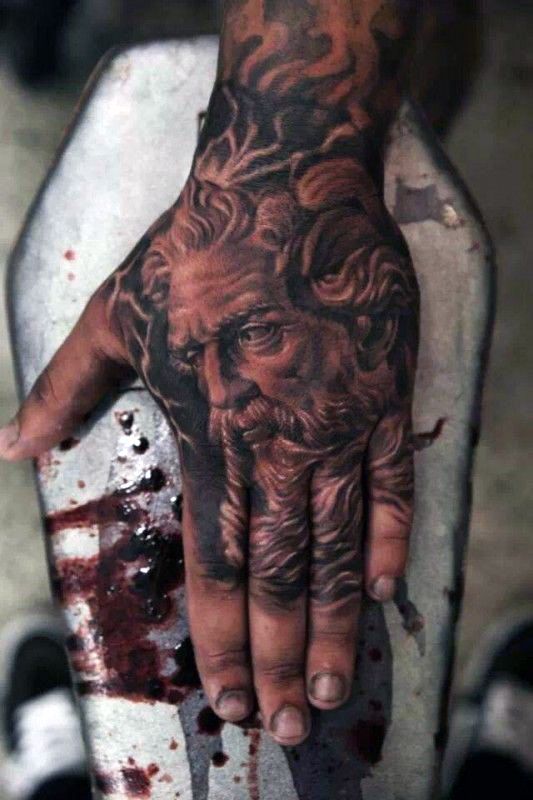 Realistic Greek warrior portrait tattoo design for men on hand tattoo ideas