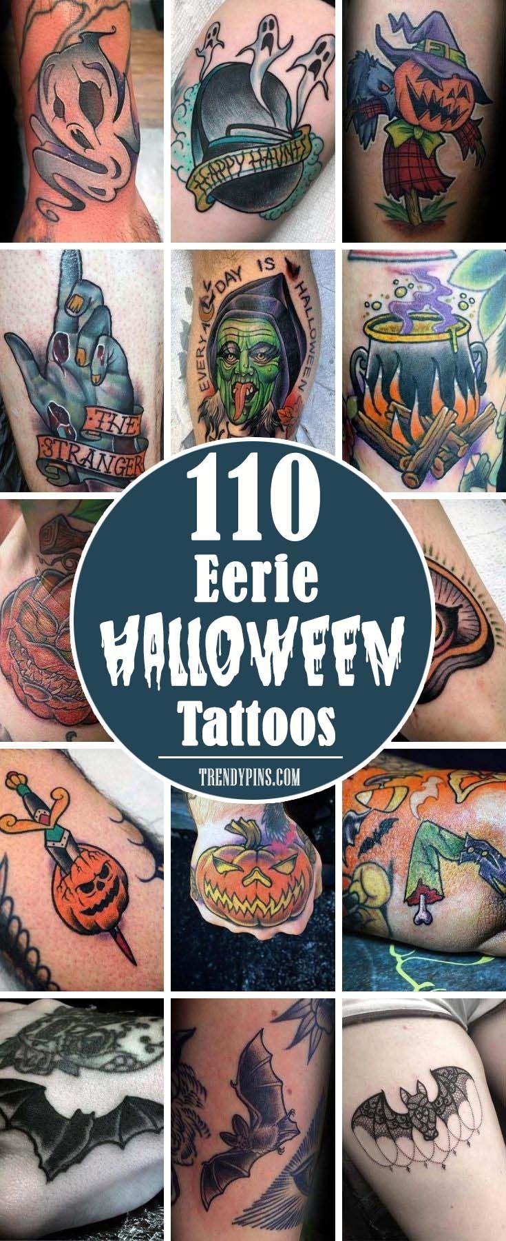 Traditional pumpkin and bat tattoo design for women and men on arm, hand, and thigh tattoo ideas