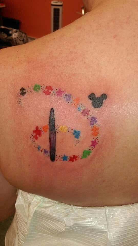 Fine line flower and star tattoo design with Disney elements for women on shoulder tattoo ideas