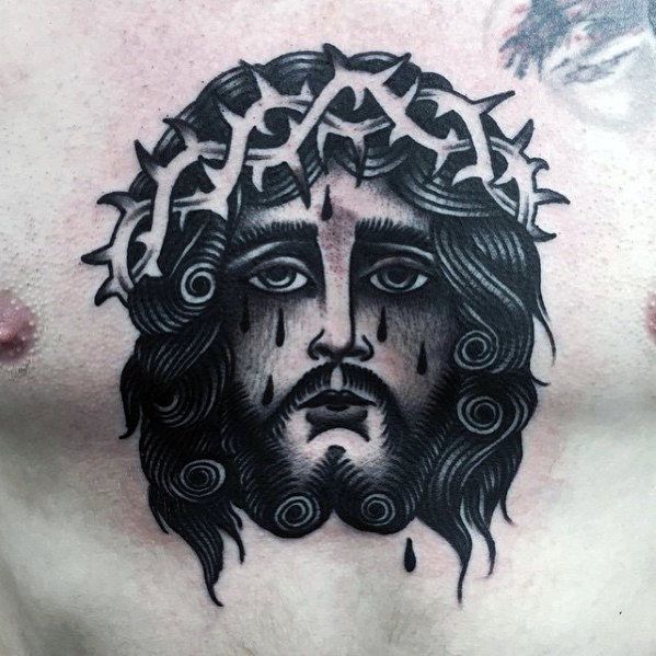 Traditional Jesus tattoo design for men on chest tattoo ideas