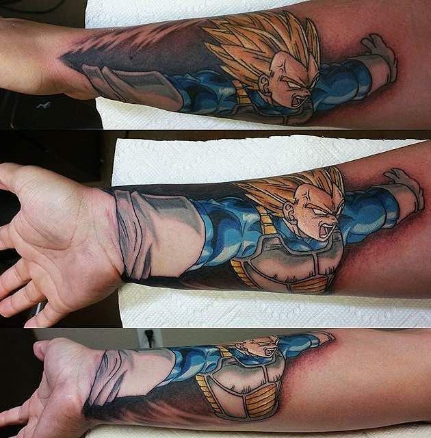 Anime Dragon Ball Z tattoo design for men on forearm, wrist tattoo ideas