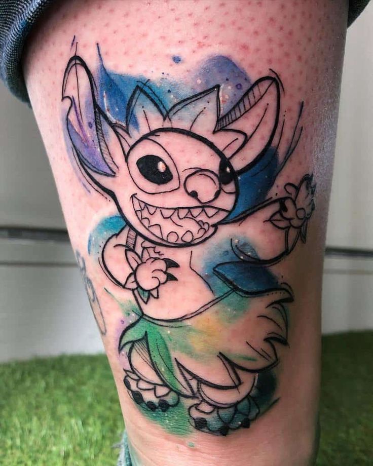 Stitch sketch tattoo design for women on thigh tattoo ideas
