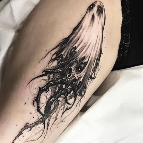Horror ghost tattoo design for women on thigh tattoo ideas