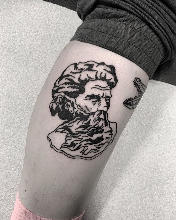 Blackwork alligator and Medusa tattoo design for men on leg tattoo ideas