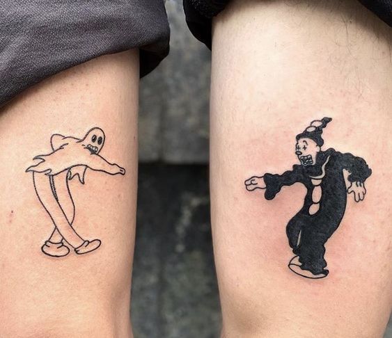 Ghost with clown tattoo design for men and women on thigh tattoo ideas