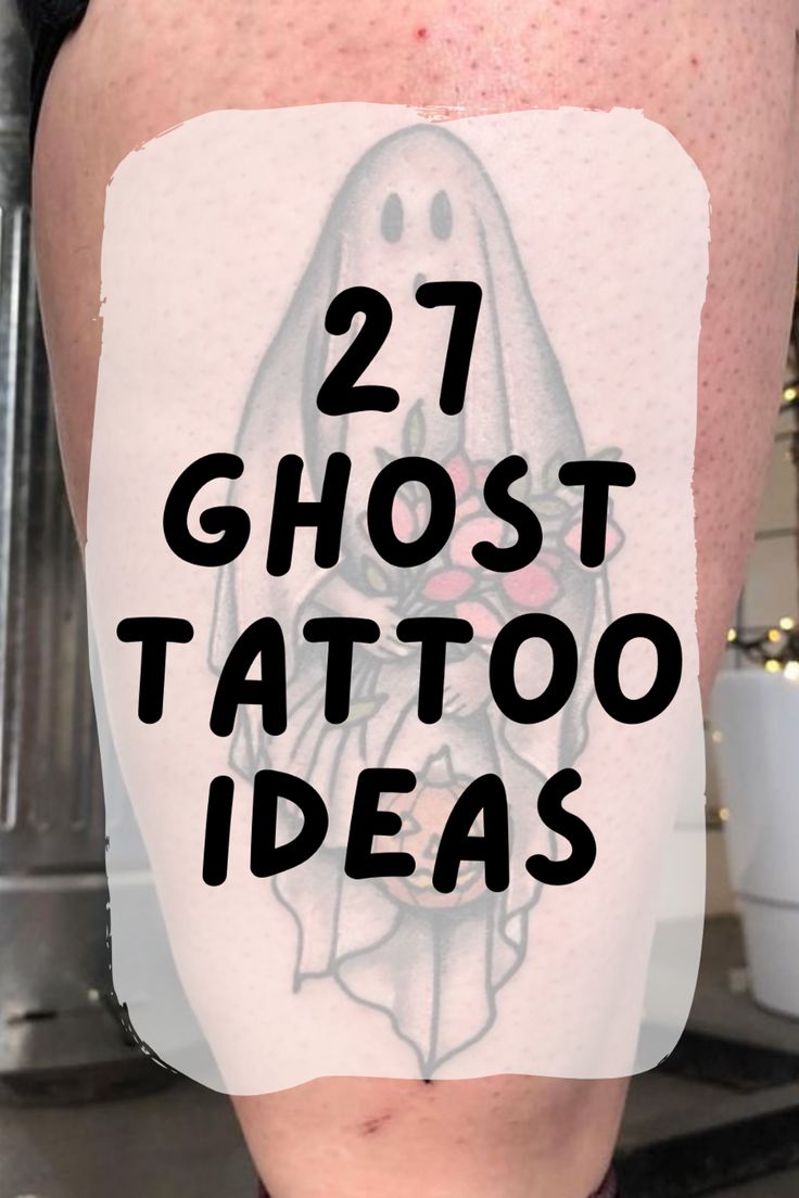 Traditional ghost and flower tattoo design for women on leg tattoo ideas