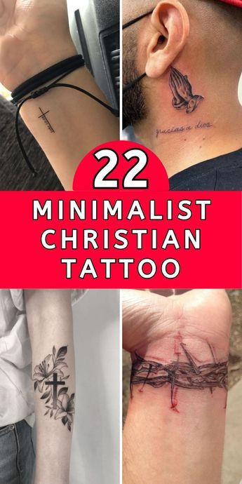 Minimalist religious cross and Jesus tattoo designs for men and women on wrist, neck and arm, with floral elements tattoo ideas