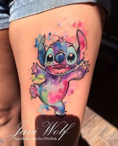 Watercolor Stitch tattoo design for women on thigh tattoo ideas