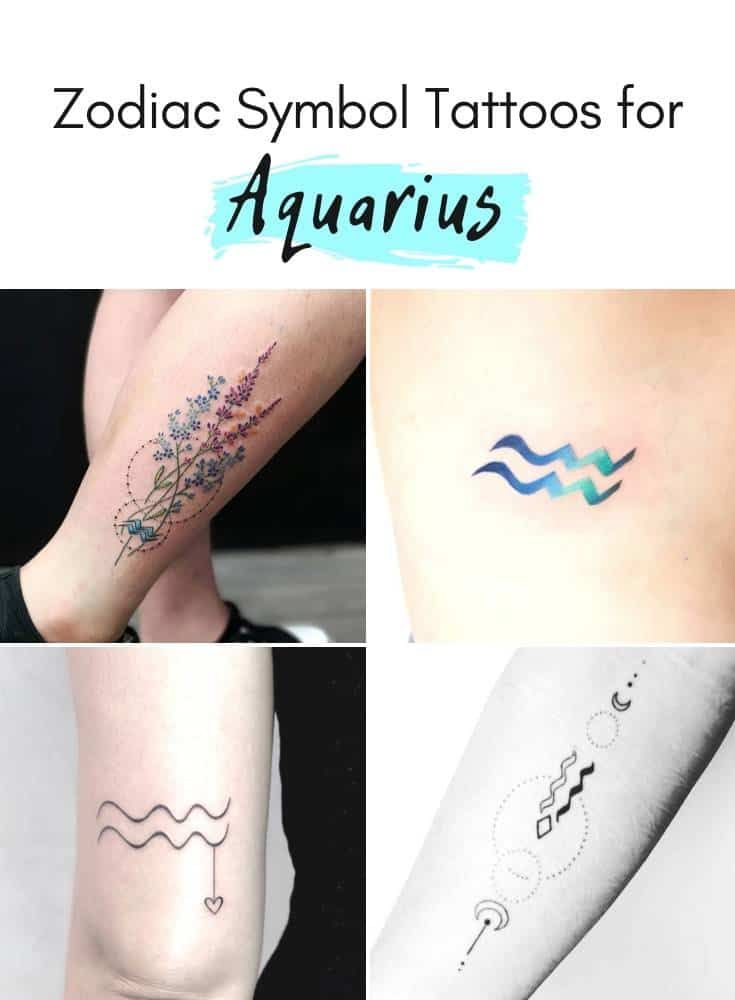 Fine Line Flower and Aquarius tattoo design for women on leg and arm tattoo ideas