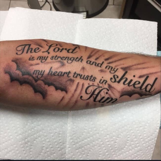 Religious quote tattoo design for men on forearm tattoo ideas