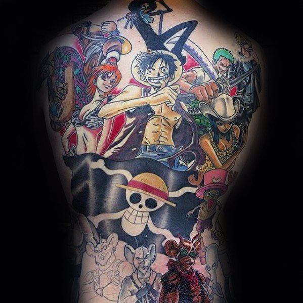 Anime One Piece skull tattoo design for men on back tattoo ideas
