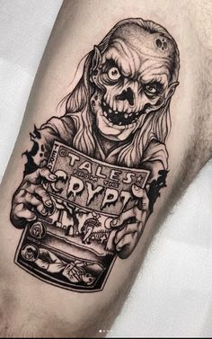 Horror skull tattoo design for men on thigh tattoo ideas