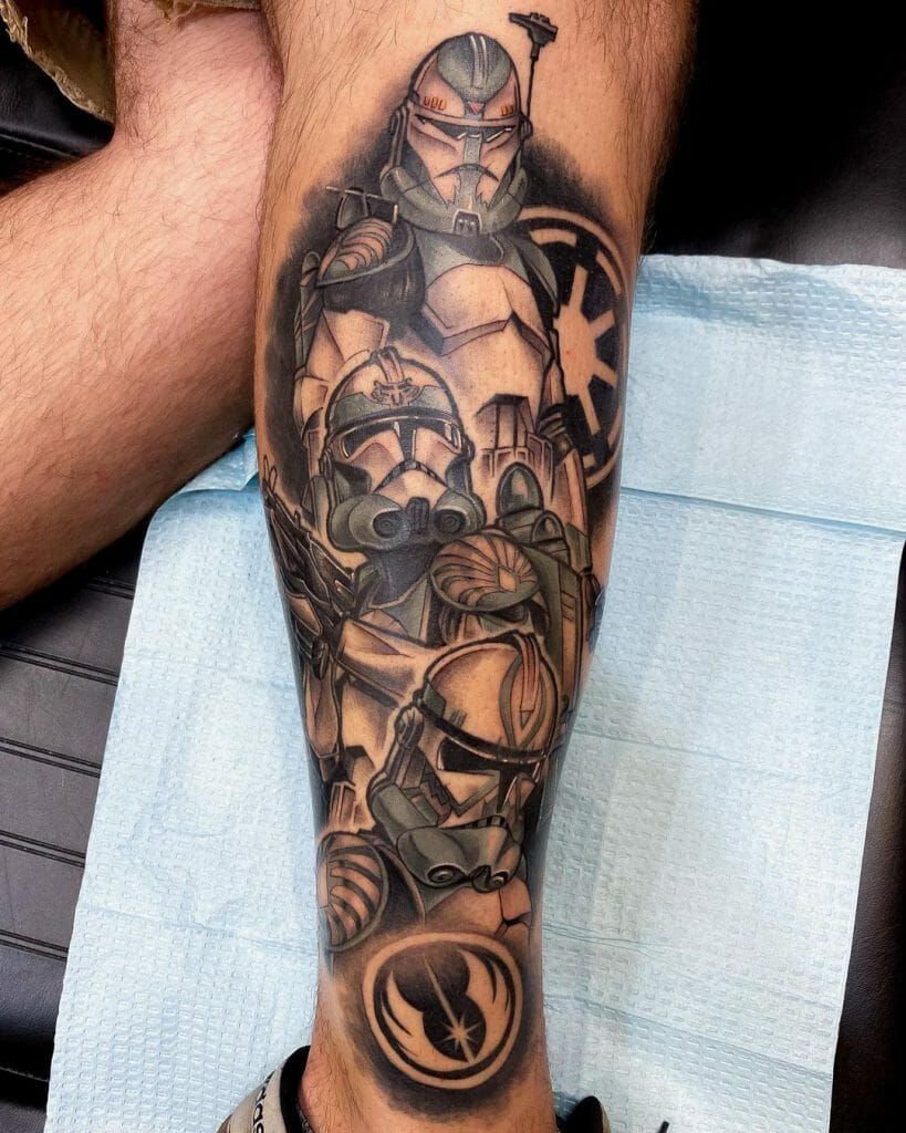 Realism Star Wars tattoo design for men on leg tattoo ideas