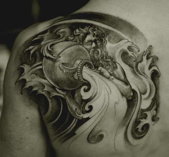 Realism Aquarius tattoo design for men on shoulder tattoo ideas