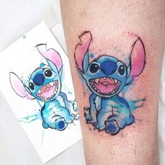 Watercolor Stitch tattoo design for women on leg tattoo ideas