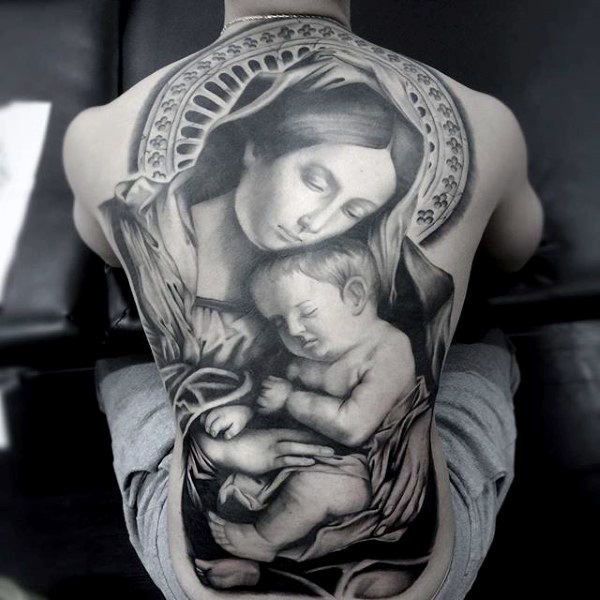 Realistic portrait tattoo design for men on back tattoo ideas