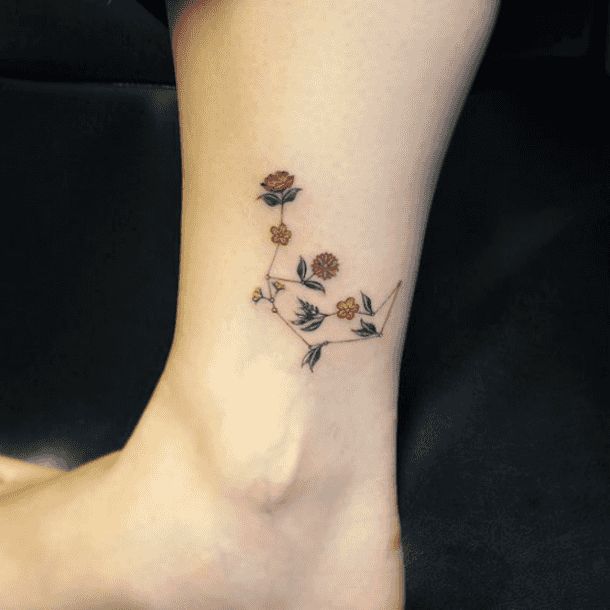 Fine Line floral constellation tattoo design for women on ankle tattoo ideas