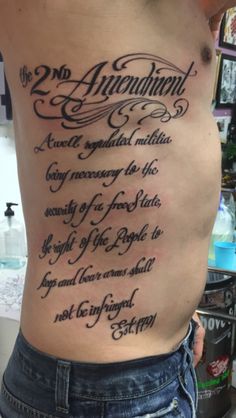 Script tattoo of the Second Amendment for men on rib tattoo ideas