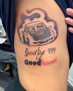 Car tattoo design with goodbye 999 text for men on rib tattoo ideas